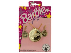 Bulk PC290 Barbie For Girls Gold Earrings  Necklace Set