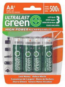 Ultralast ULGHP4AA Green High-power Rechargeables Aa Nimh Batteries44;