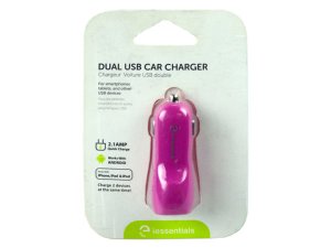 Bulk EN338 Iessentials 2.1 Amp Dual Usb Car Charger In Pink