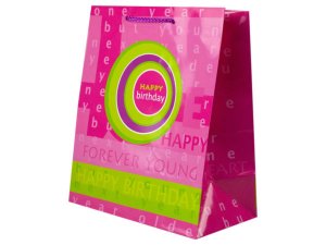 Bulk AF536 Pink And Green Birthday Medium Gift Bag