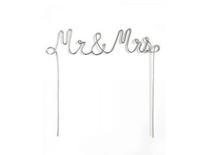 Bulk AF569 Silver Mr.  Mrs. Cake Topper