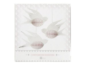 Bulk HH931 White  Pink Honeycomb Bird Decorations Set