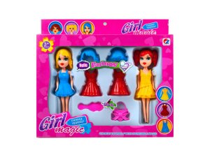 Bulk OT971 2 Pack 7quot; Snap-on Fashion Doll With Accessories