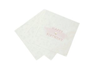 Bulk AF582 White And Pink Happy Birthday Napkin 16pk