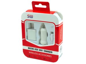 Bulk EN462 White Micro Usb 3in1 Charger Kit