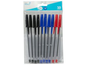 Bulk CI195 Ballpoint Stick Pens, Blackbluered (10pk)