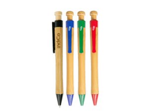 Bulk CI198 4 Pk Eco Retractable Bamboo Ballpoint Pen Blackblueredgre