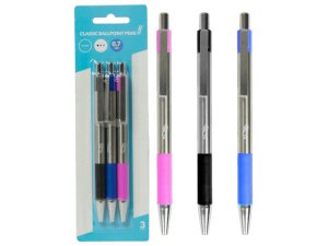 Bulk CI214 Retractable Classic Ballpoint Pens, Blackbluepink (3pk)