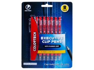 Bulk AE095 Executive 8 Pack Red Click Top Pen With Rubber Grip