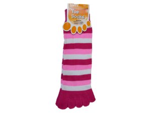 Bulk GH732 Ladies Striped Toe Socks 9-11 - Assorted Colors