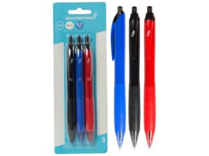 Bulk CI209 Retractable 0.7mm Ballpoint Pens, Blackbluered (3pk)