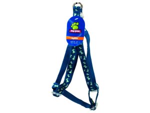 Bulk DI640 Medium Adjustable Green Bone Print Pet Harness