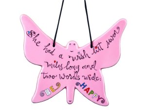 Bulk CH245 Be Happy Pink Butterfly Ceramic Ornament