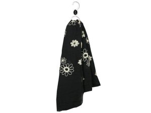 Bulk BB800 Embroidered Black  White Floral Scarf