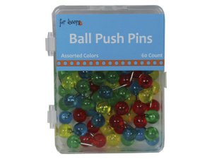 Bulk EC350 60 Count Ball Push Pins In Assorted Colors