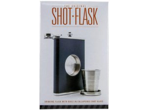 Bulk HA510 Stonecask Black Leather Steel Flask With Collapsible Shot G