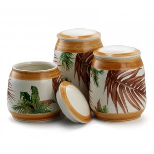 Elama EL-PARADISEPALMS-SAND-3 3 Piece Ceramic Kitchen Canister Collect