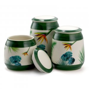 Elama EL-PARADISEPALMS-GREEN-3 3 Piece Ceramic Kitchen Canister Collec