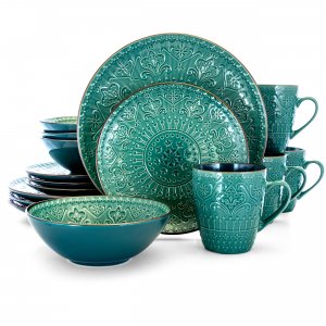 Elama EL-SEAFOAMMOZAIC Sea Foam Mozaic 16 Piece Luxurious Stoneware Di