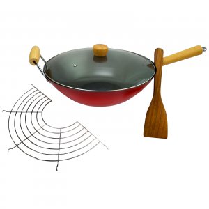 Oster 111895.04 Gran Via Wok With Lid, Rack And Spatula In Red And Bla