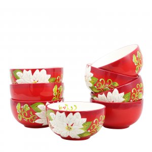 Laurie 118370.01 Pleasant Poinsettia 5.5 Inch Bowl Set, Set Of 8