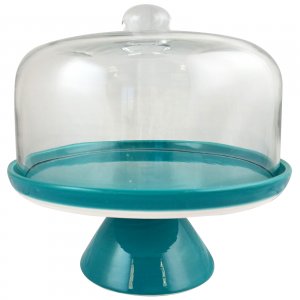 Studio 116808.02 Ceramic Nordic Cool Cake Stand With Glass Dome In Tea