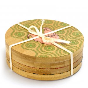 Urban 122886.04 4 Piece Bamboo Coaster Set With Decorative Farm Animal