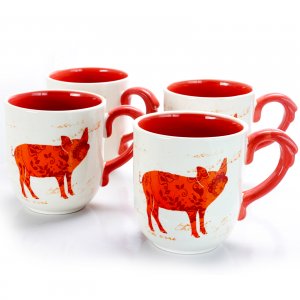 Urban 122947.01 Life On The Farm 4 Piece 20.25 Ounce Ceramic Pig Cup S