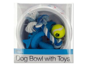 Dukes OS959 Printed Dog Bowl With Toys Set