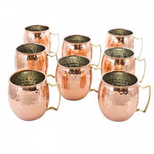 Gibson 94837.01 Elite Mule Mixer 8 Piece 18 Ounce Hammered Brass Coppe