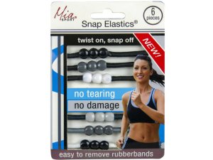 Bulk KA665 Snap Elastics Blue, Grey, And White Hair Ties 6pk