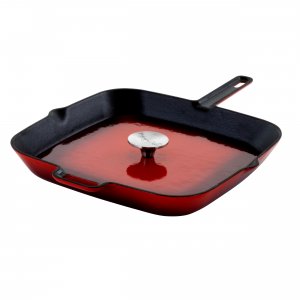 Megachef MG-GS28AR 11 Inch Square Enamel Cast Iron Grill Pan With Matc