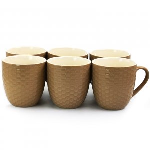 Elama EL-HONEYGLAZE Honeycomb 6 Piece 15 Ounce Round Stoneware Mug Set