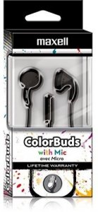 Maxell 199708 Ear Buds, , Cbm-blk,  Color Buds W Mic, Black