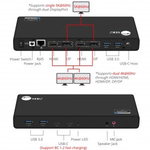 Siig JUDK0811S1 Usb-c Dual 4k 60hz Video,hybrid Hdmi  Displayport,4xus