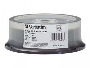 Verbatim 98917 M-disc Bd-r, , 25gb, 4x, White Inkjet Hub Printable, 25