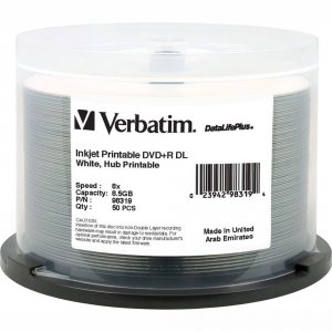 Verbatim 98319 Dvd+r Dl, , 8.5gb, 8x, Datalifeplus White Inkjet, 50pk 