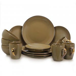 Elama EL-BRISTOLGRAND Bristol Grand 16-piece Dinnerware Set, Warm Taup