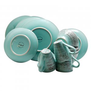 Elama ELM-MALIBU-WAVES Malibu Waves 16-piece Dinnerware Set In Turquoi