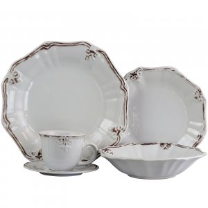 Elama ELM-FLEURDELYS-WHITE Fleur De Lys 20-piece Dinnerware Set In Whi