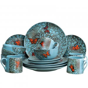 Elama ELM-BUTTERFLY-GARDEN Butterfly Garden 16 Piece Stoneware Dinnerw