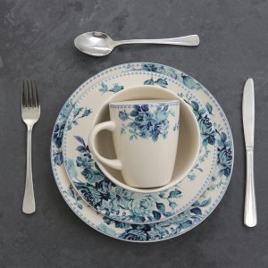 Elama EL-BLUE-ROSE Traditional Blue Rose 16 Piece Dinnerware Set