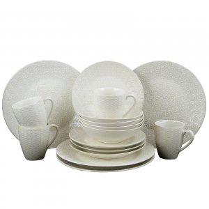 Elama EL-IVORYTERRACE16 Ivory Terrace 16 Piece Textured Dinnerware Set