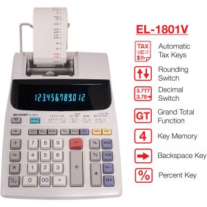 Sharp EL1801V Sharp El-1801v 12 Digit Printing Calculator - 2.1 Lps - 