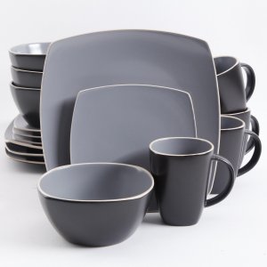 Gibson 94851.16 Soho Lounge Matte 16-piece Dinnerware Set, Grayblack