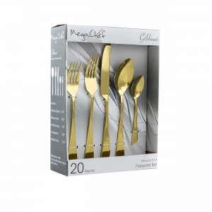 Megachef MCFW-GIBBOUS-GOLD Gibbous 20 Piece Flatware Utensil Set, Stai