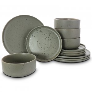 Gibson 104485.12 Home Stone Lava 12-piece Dinnerware Set, Matte Grey