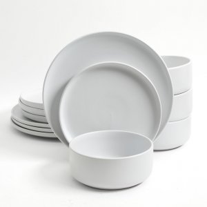 Gibson 120985.12 Home Stone Lava 12-piece Dinnerware Set, Matte White