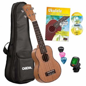 Cascha HH2027GB 4string Premium Mahogany Soprano Starter Pack With Uku