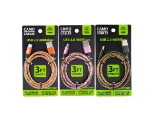 Bulk EN654 Gadget Gear 3039; Usb Type C Camo Print Charge  Sync Cable